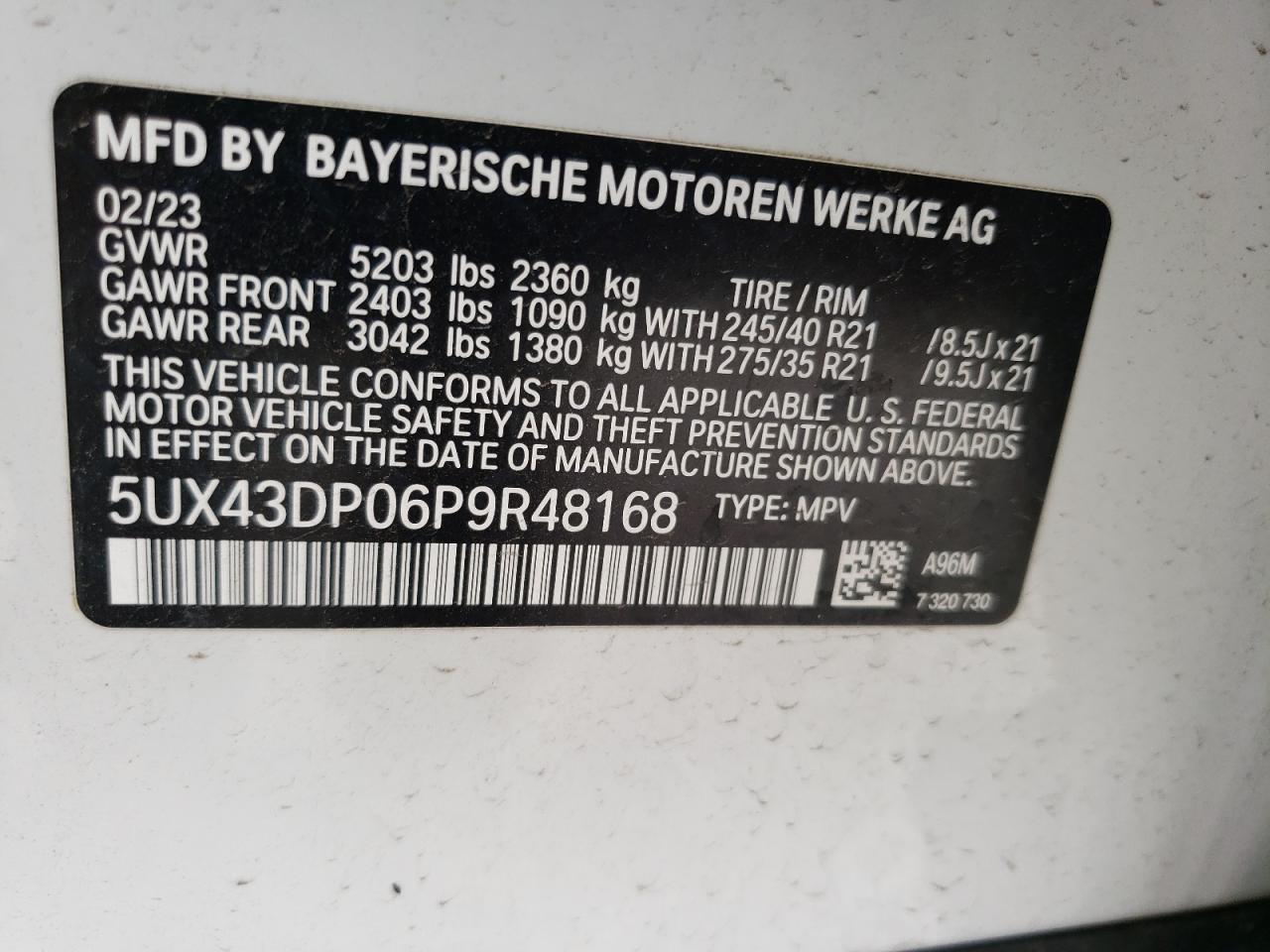 5UX43DP06P9R48168 2023 BMW X3 Sdrive30I