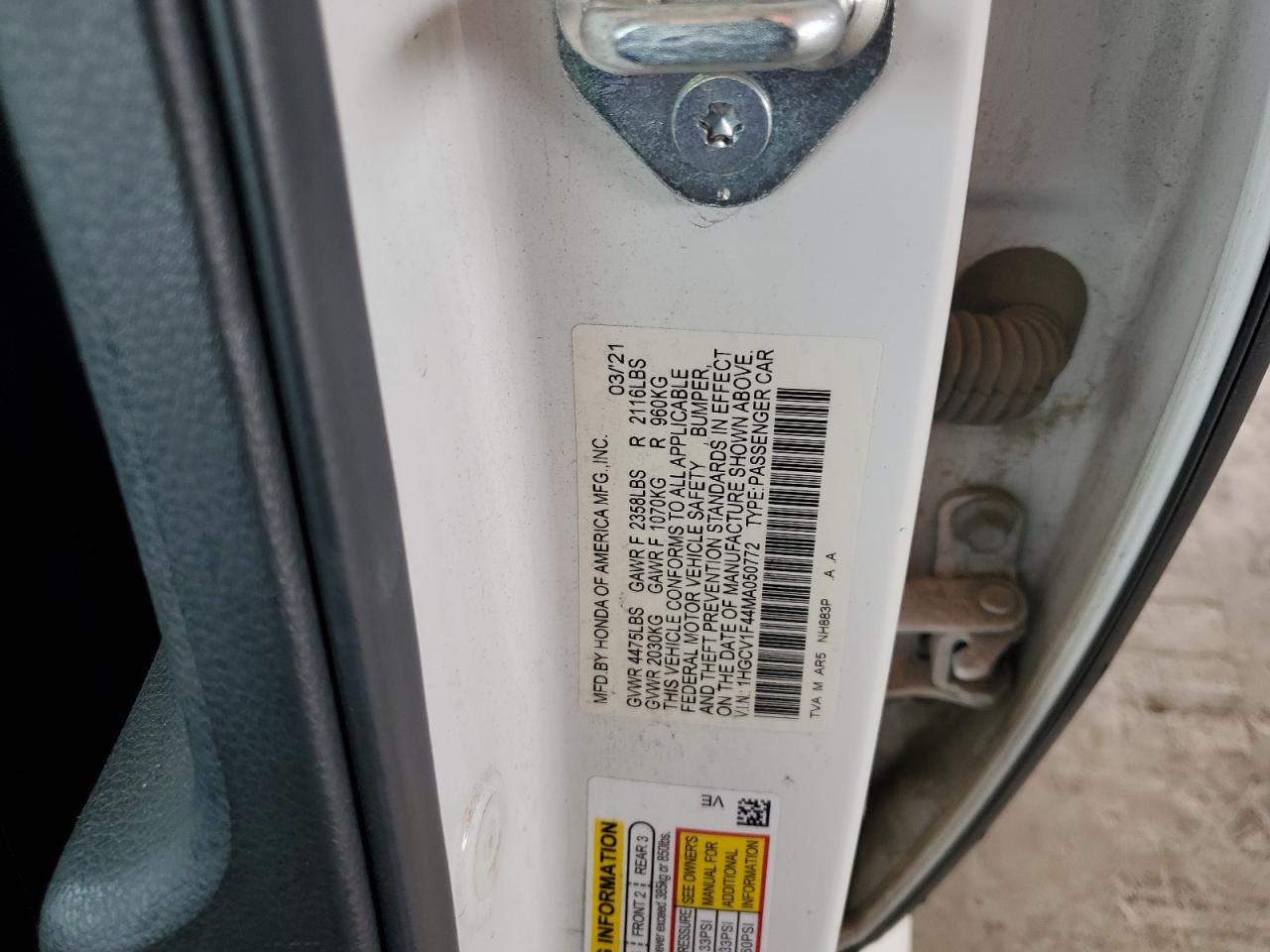 1HGCV1F44MA050772 2021 Honda Accord Sport Se