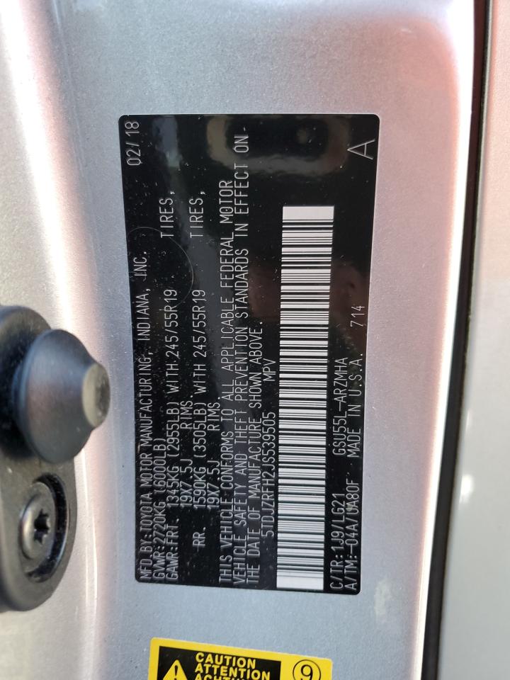 5TDJZRFH2JS539505 2018 Toyota Highlander Se