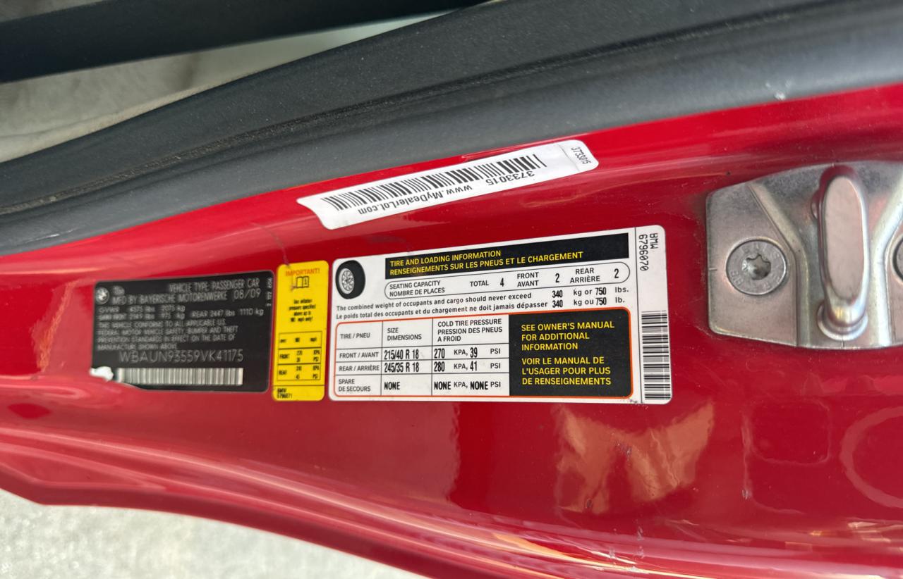 WBAUN93559VK41175 2009 BMW 135 I