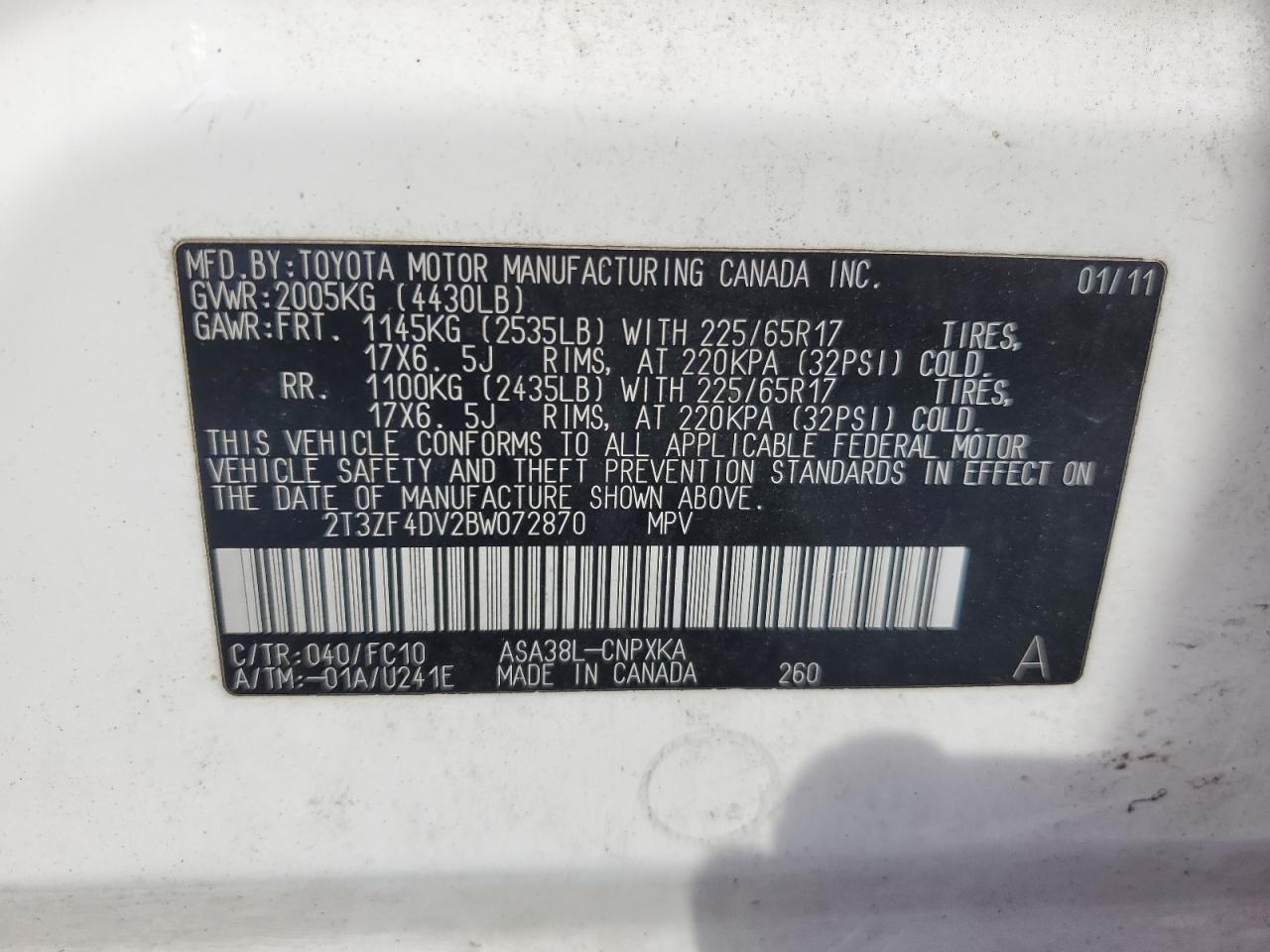 2T3ZF4DV2BW072870 2011 Toyota Rav4