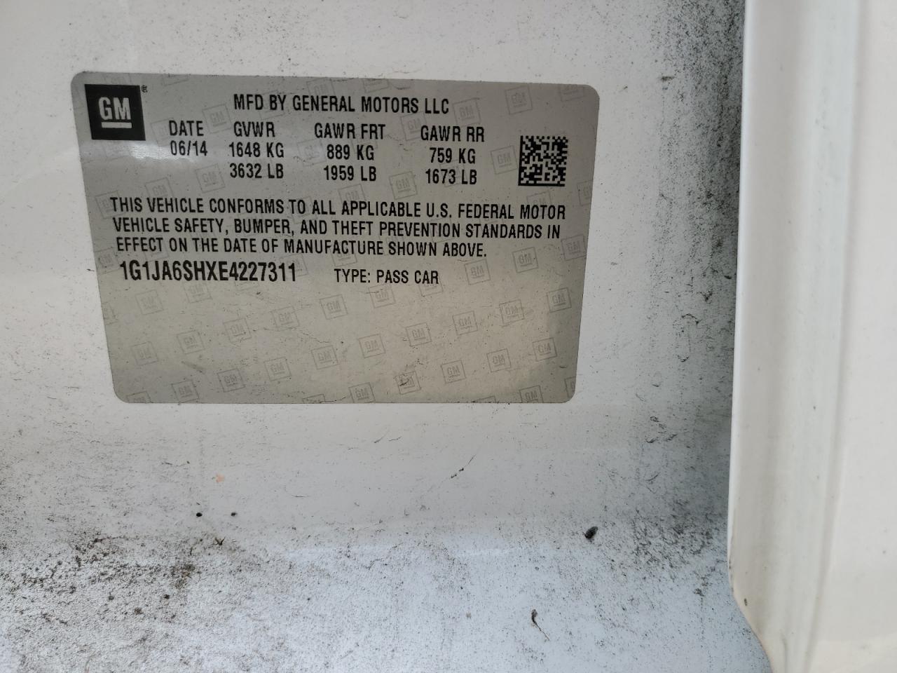 1G1JA6SHXE4227311 2014 Chevrolet Sonic Ls