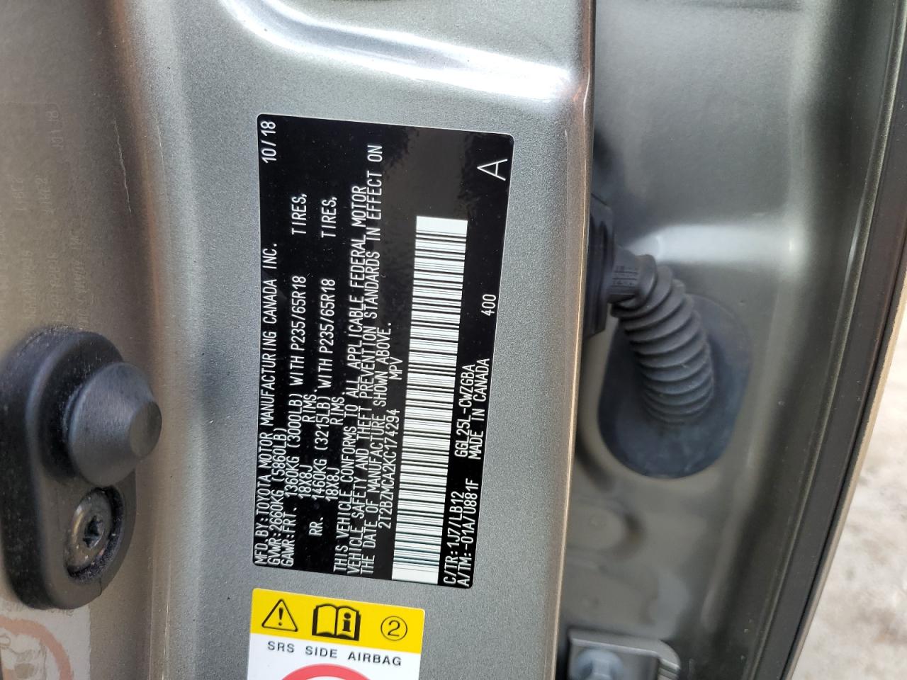 2T2BZMCA2KC174294 2019 Lexus Rx 350 Base