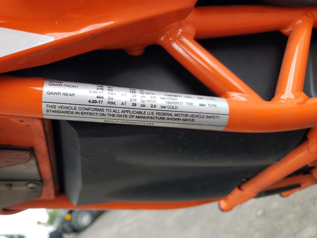 MD2JYJ408HC273494 2017 Ktm 390 Duke