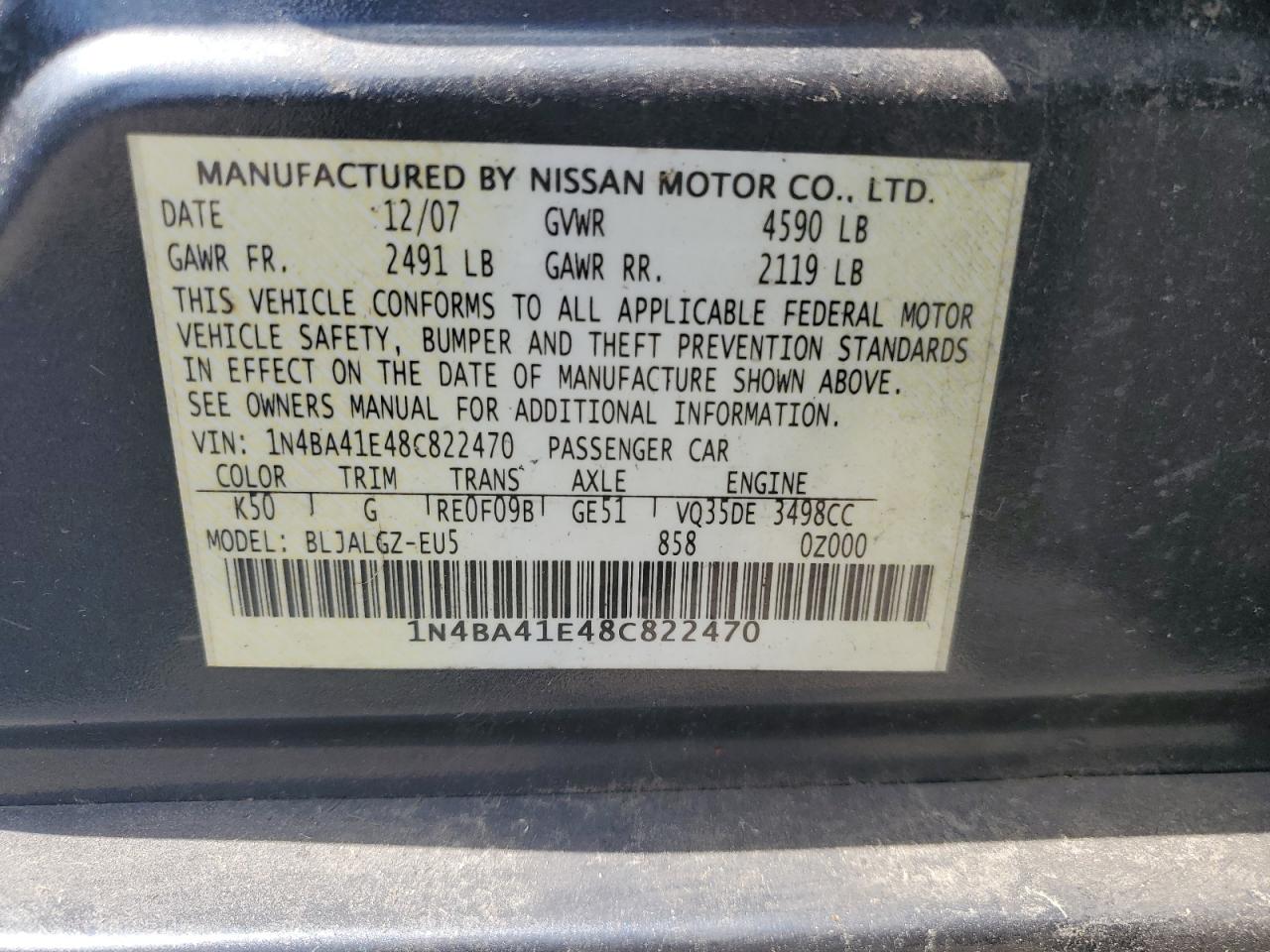 1N4BA41E48C822470 2008 Nissan Maxima Se