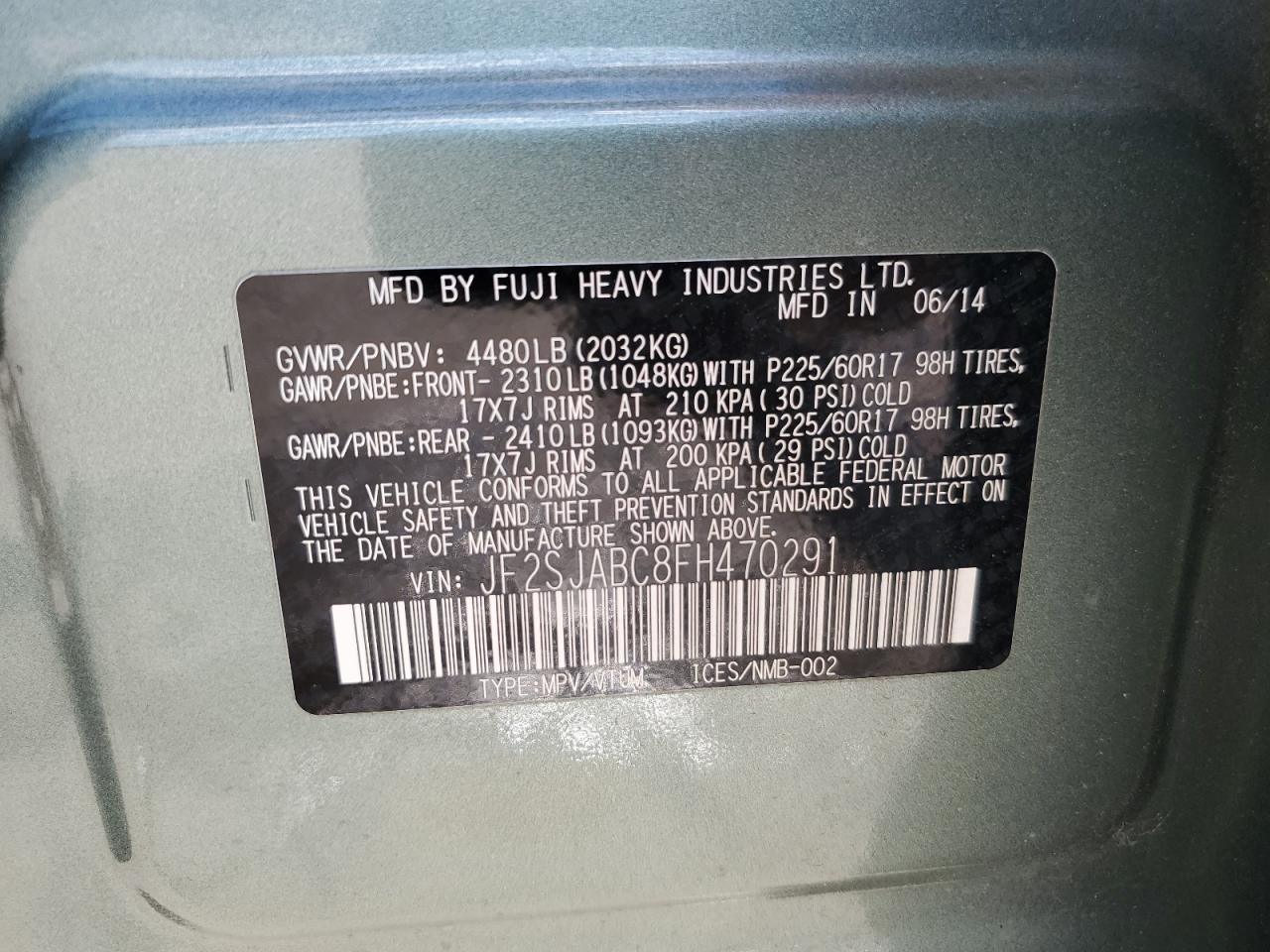 JF2SJABC8FH470291 2015 Subaru Forester 2.5I