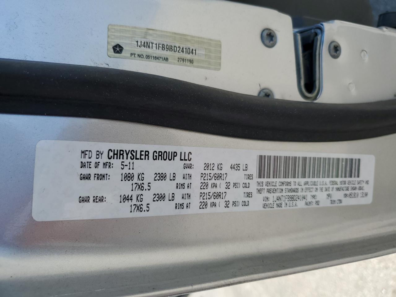 1J4NT1FB9BD241041 2011 Jeep Compass Sport