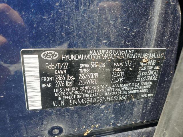 2022 Hyundai Santa Fe Sel VIN: 5NMS34AJ6NH432968 Lot: 56908874