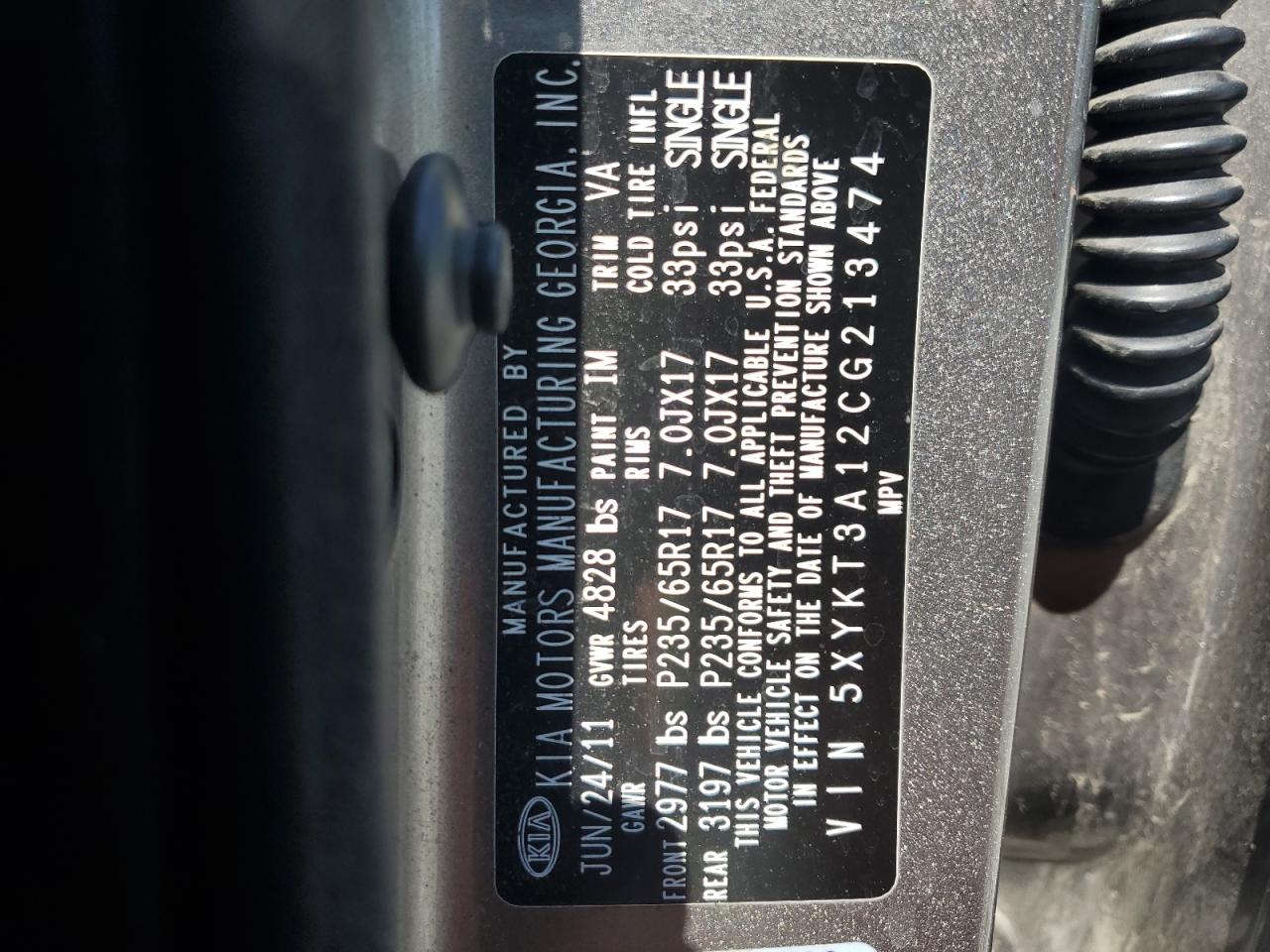 5XYKT3A12CG213474 2012 Kia Sorento Base