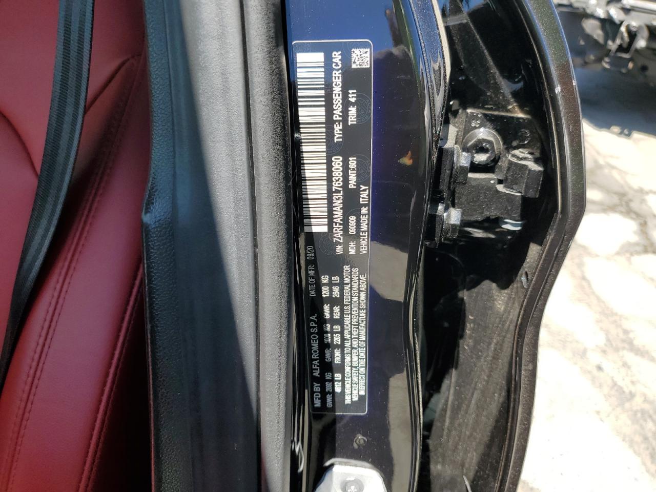 ZARFAMAN3L7638060 2020 Alfa Romeo Giulia