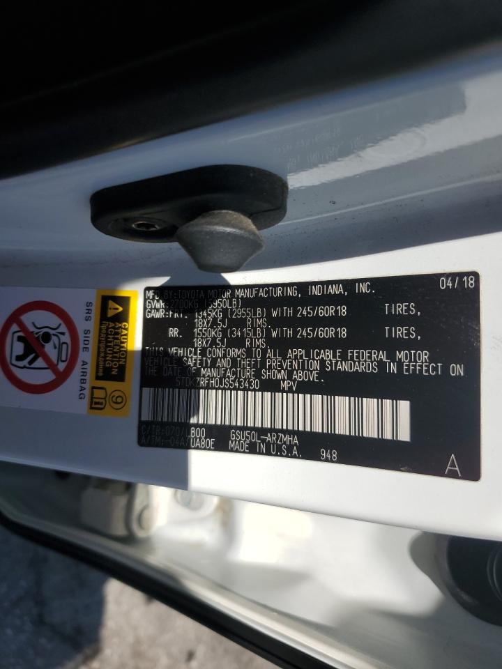 5TDKZRFH0JS543430 2018 Toyota Highlander Se