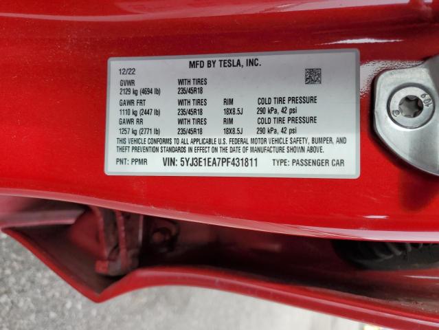 2023 Tesla Model 3 VIN: 5YJ3E1EA7PF431811 Lot: 58356334