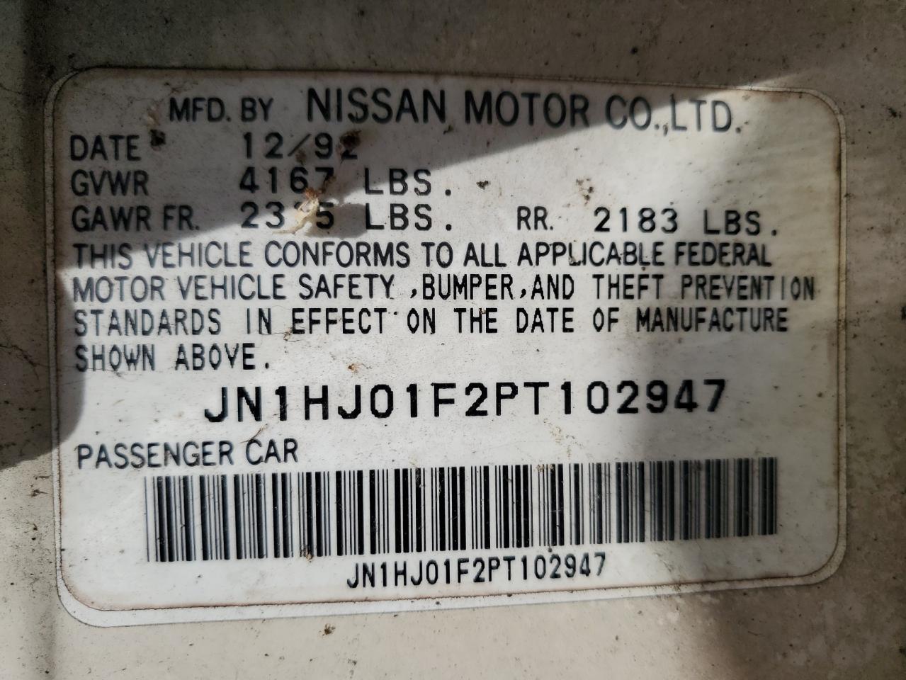 JN1HJ01F2PT102947 1993 Nissan Maxima Gxe