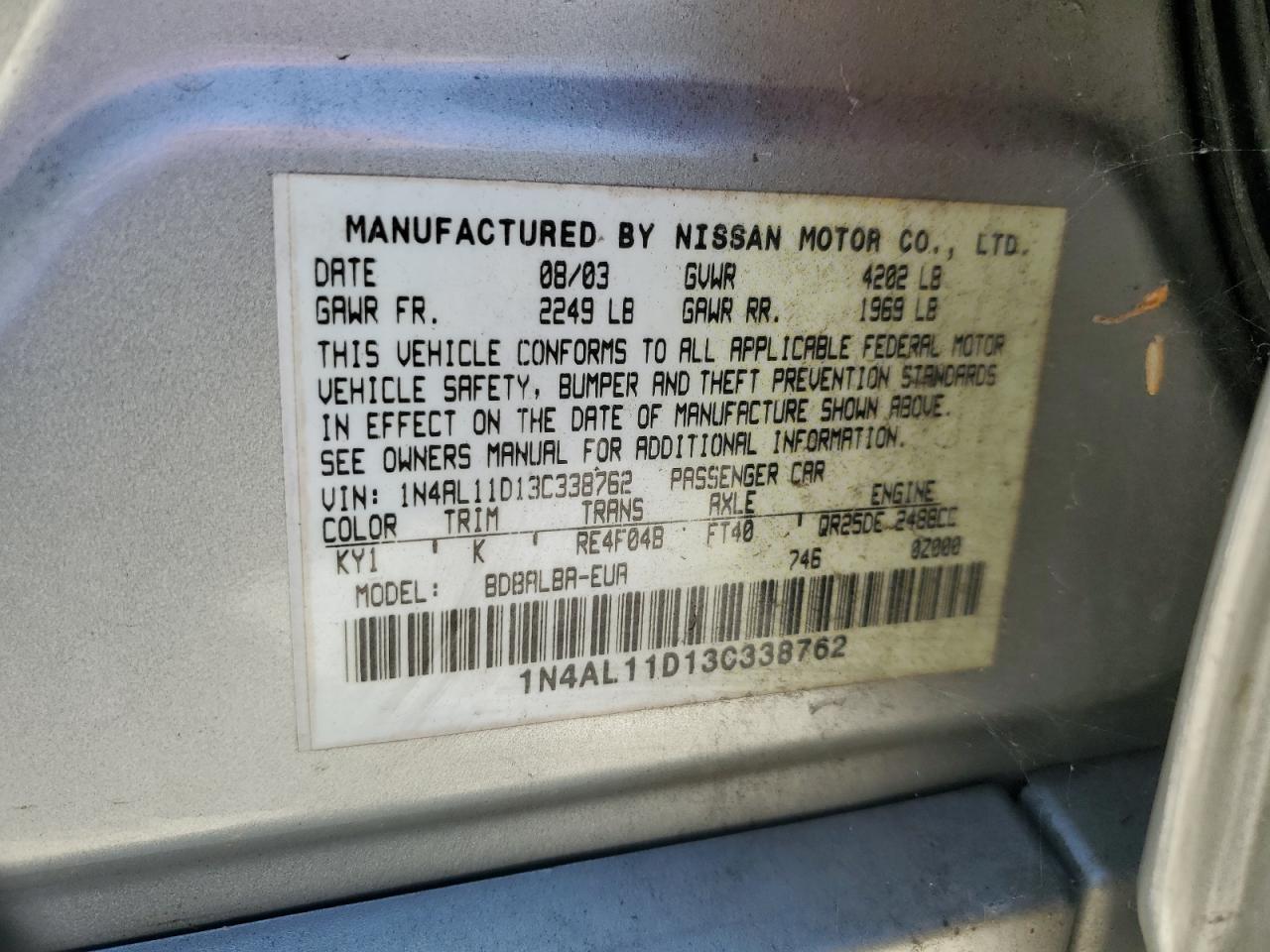 1N4AL11D13C338762 2003 Nissan Altima Base