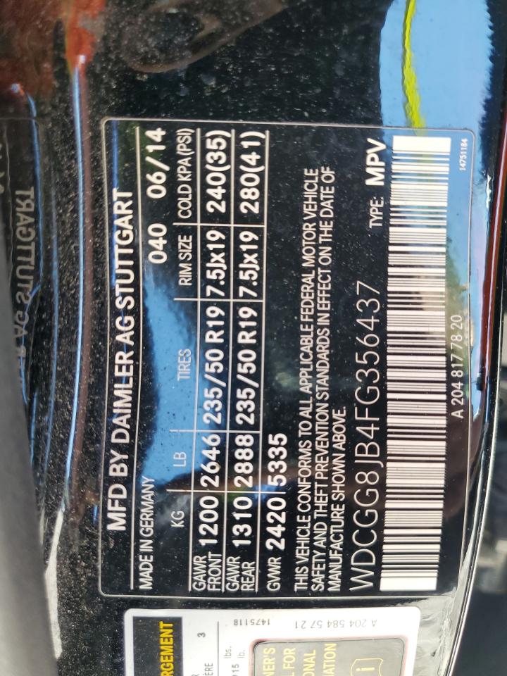 2015 Mercedes-Benz Glk 350 4Matic vin: WDCGG8JB4FG356437
