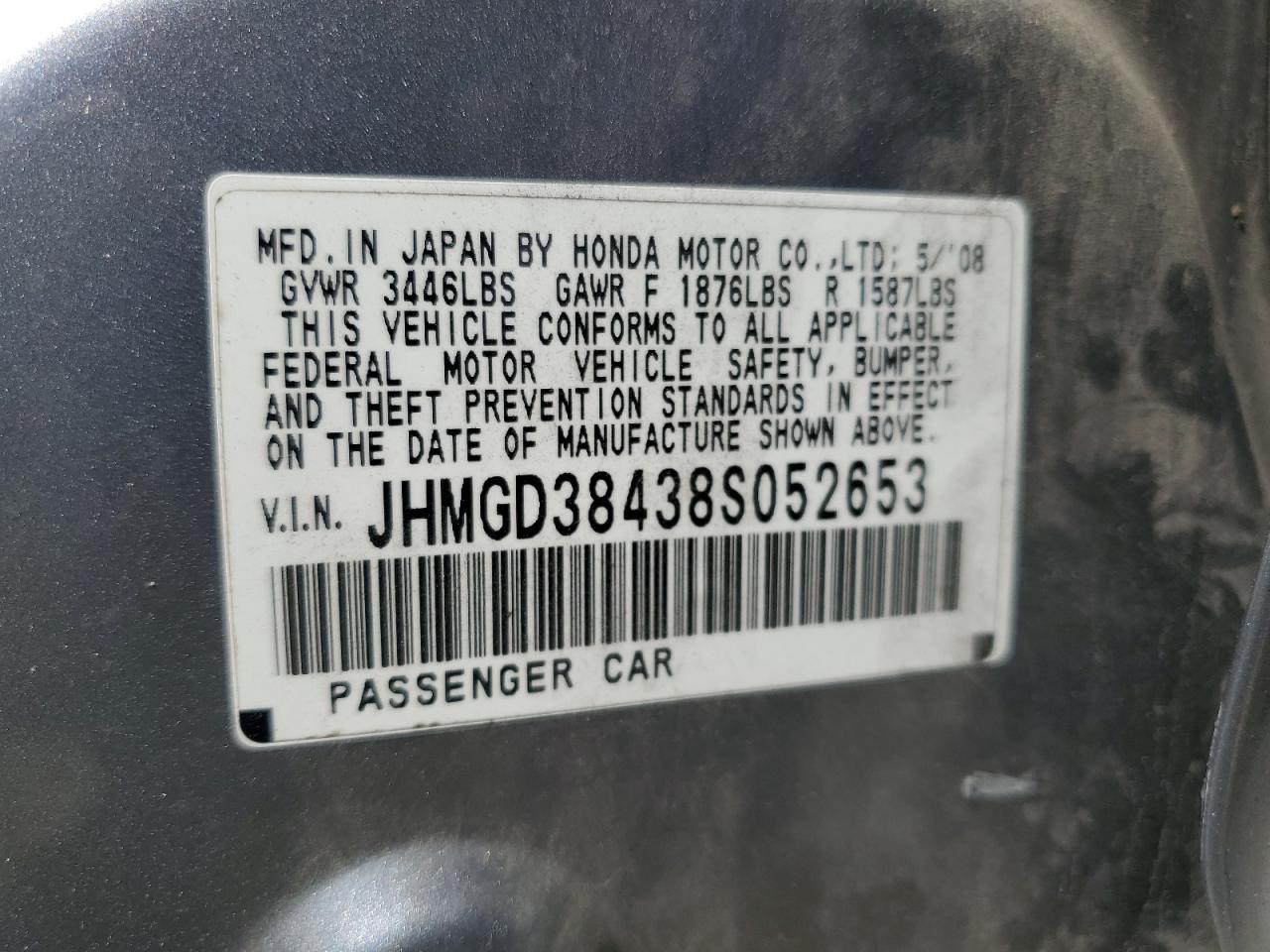 JHMGD38438S052653 2008 Honda Fit