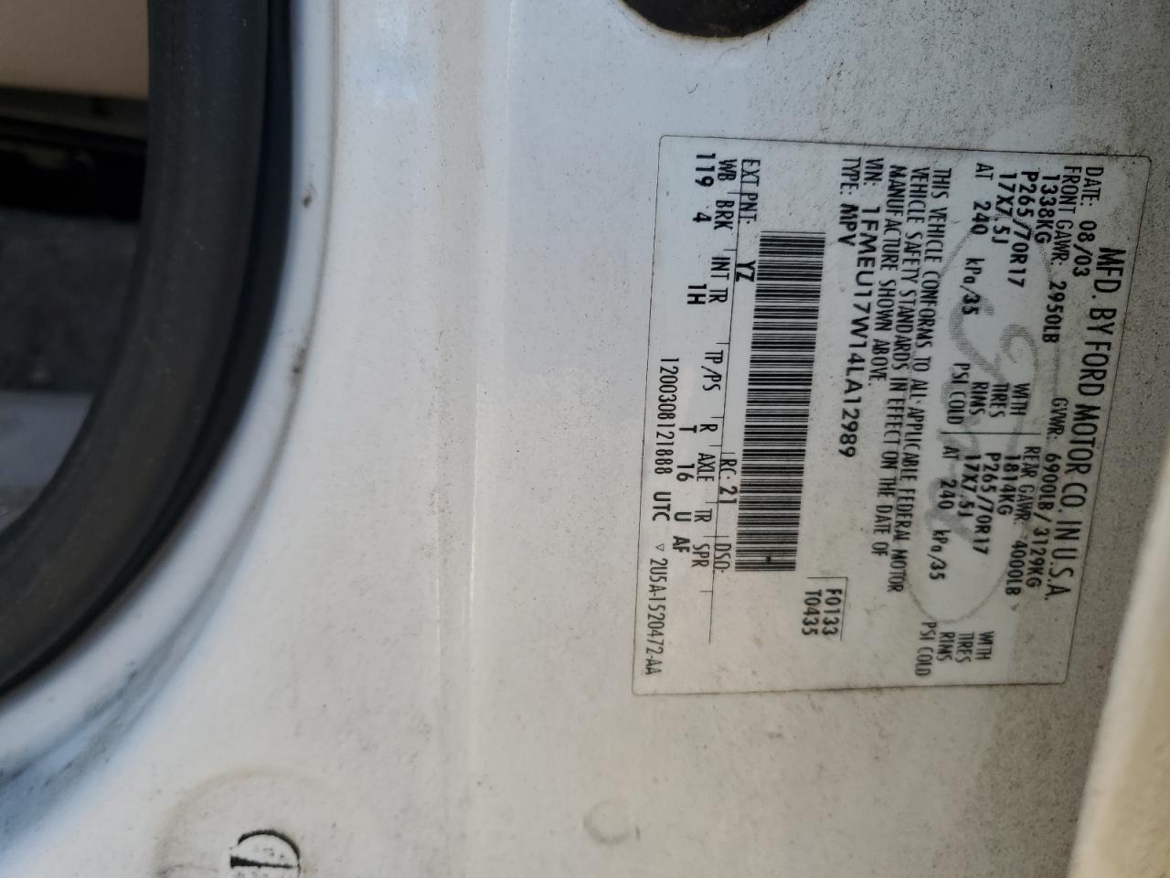 1FMEU17W14LA12989 2004 Ford Expedition Eddie Bauer