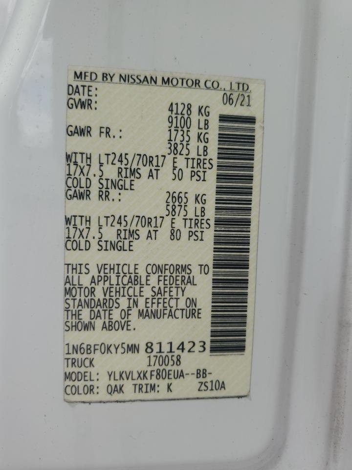 1N6BF0KY5MN811423 2021 Nissan Nv 2500 S