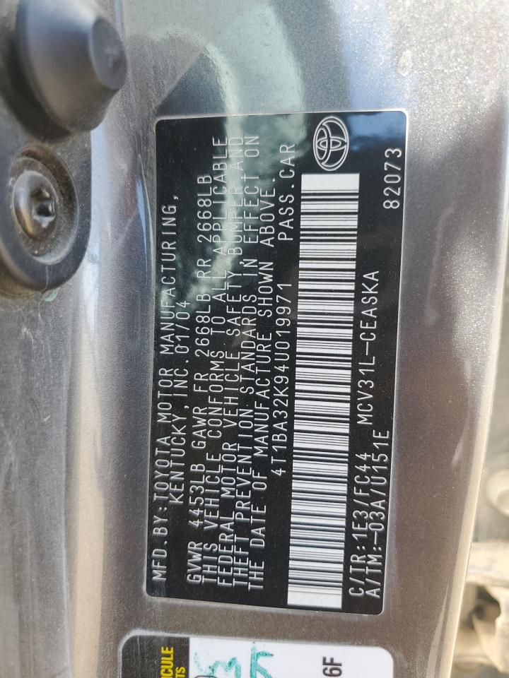4T1BA32K94U019971 2004 Toyota Camry Se 4T1BA32K94U019971 2004 Toyota Camry Se