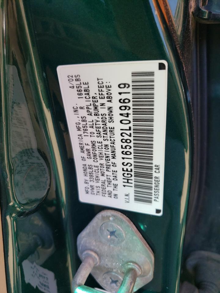 1HGES16582L049619 2002 Honda Civic Lx 1HGES16582L049619 2002 Honda Civic Lx