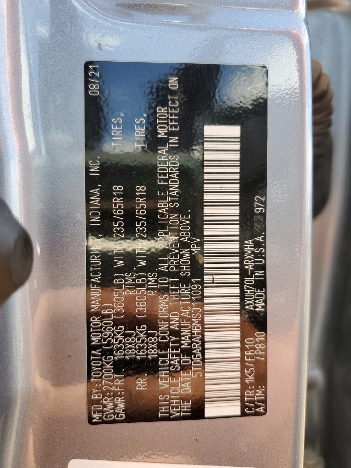 5TDGARAH6MS011091 2021 Toyota Highlander Hybrid Xle