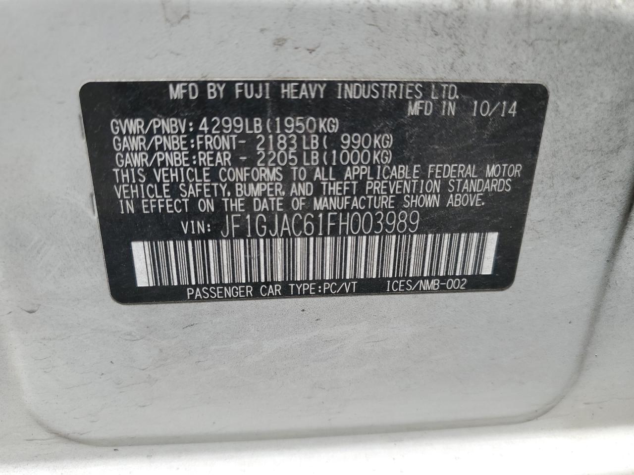 JF1GJAC61FH003989 2015 Subaru Impreza Premium