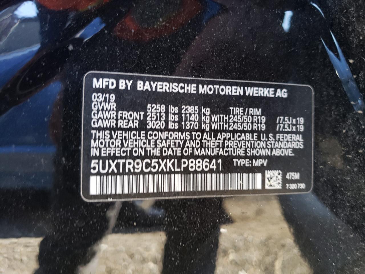 5UXTR9C5XKLP88641 2019 BMW X3 xDrive30I
