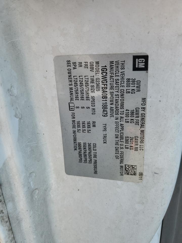 1GCWGFBA0B1188479 2011 Chevrolet Express G2500