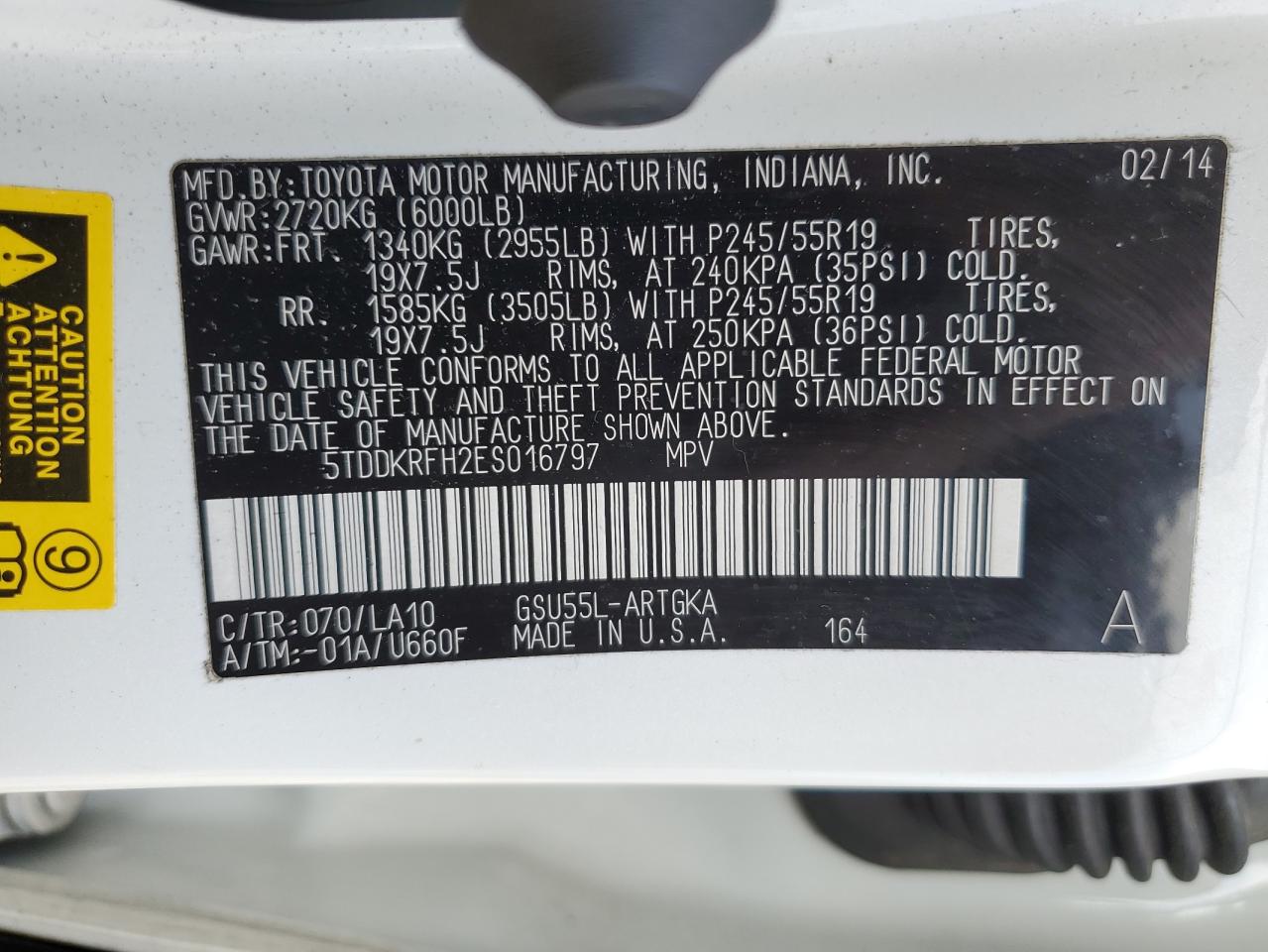 5TDDKRFH2ES016797 2014 Toyota Highlander Limited