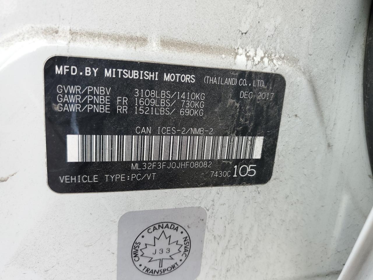 ML32F3FJ0JHF08082 2018 Mitsubishi Mirage G4 Es