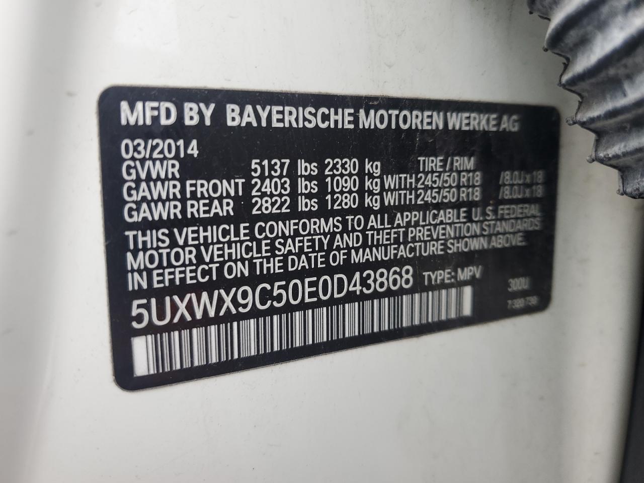 5UXWX9C50E0D43868 2014 BMW X3 xDrive28I