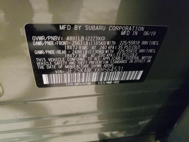 2019 Subaru Forester Touring VIN: JF2SKAWCXKH564531 Lot: 59257674