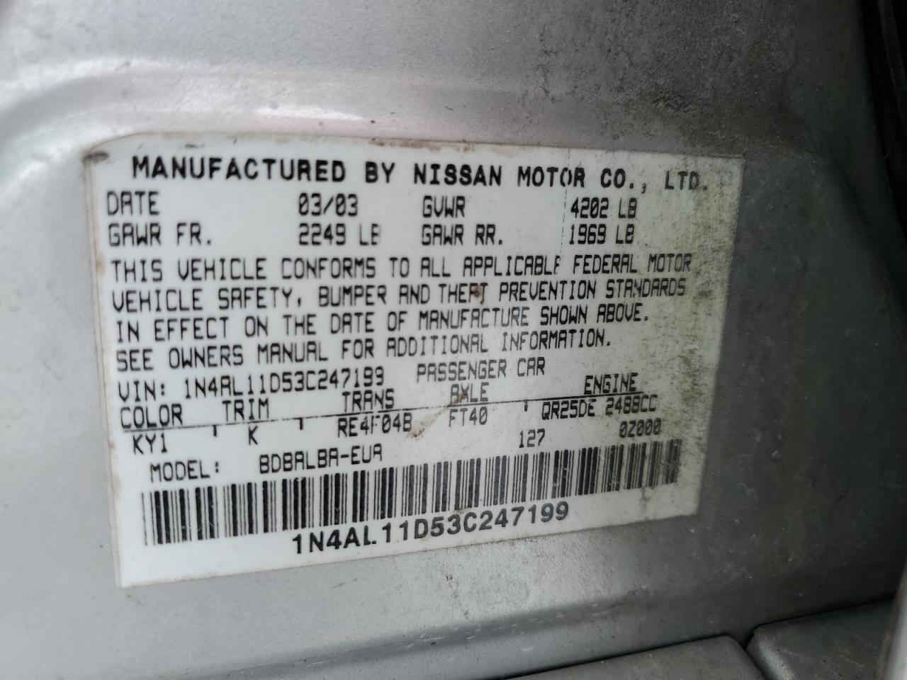 1N4AL11D53C247199 2003 Nissan Altima Base