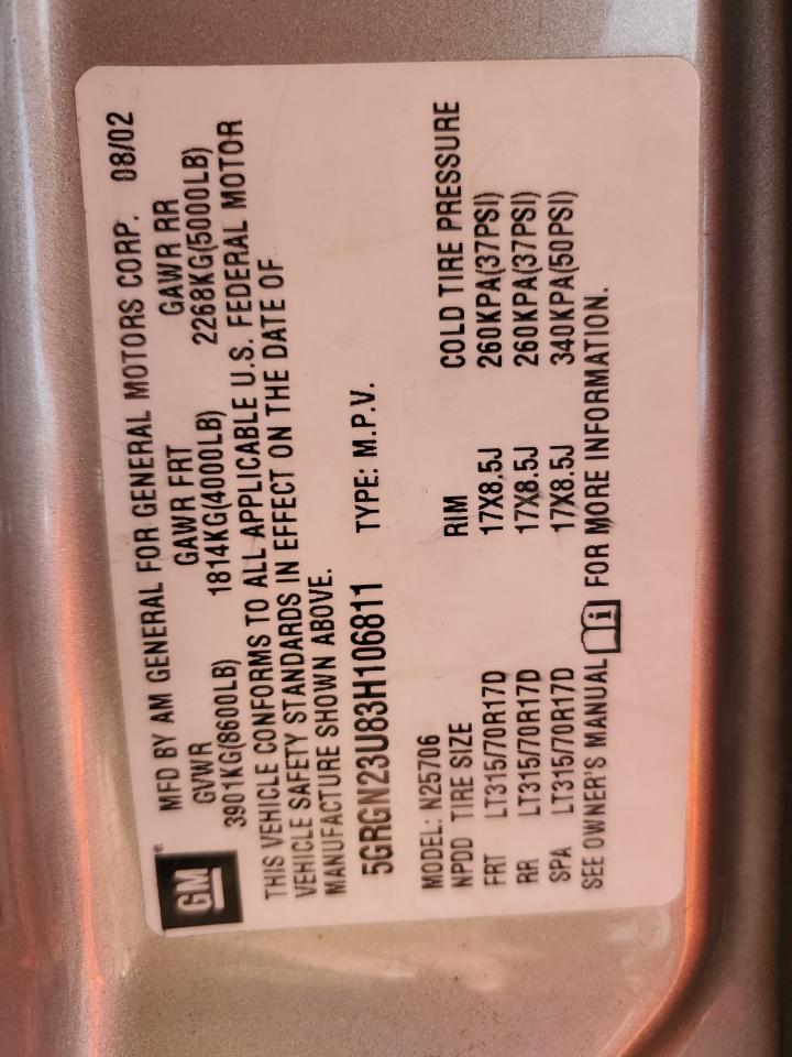 5GRGN23U83H106811 2003 Hummer H2