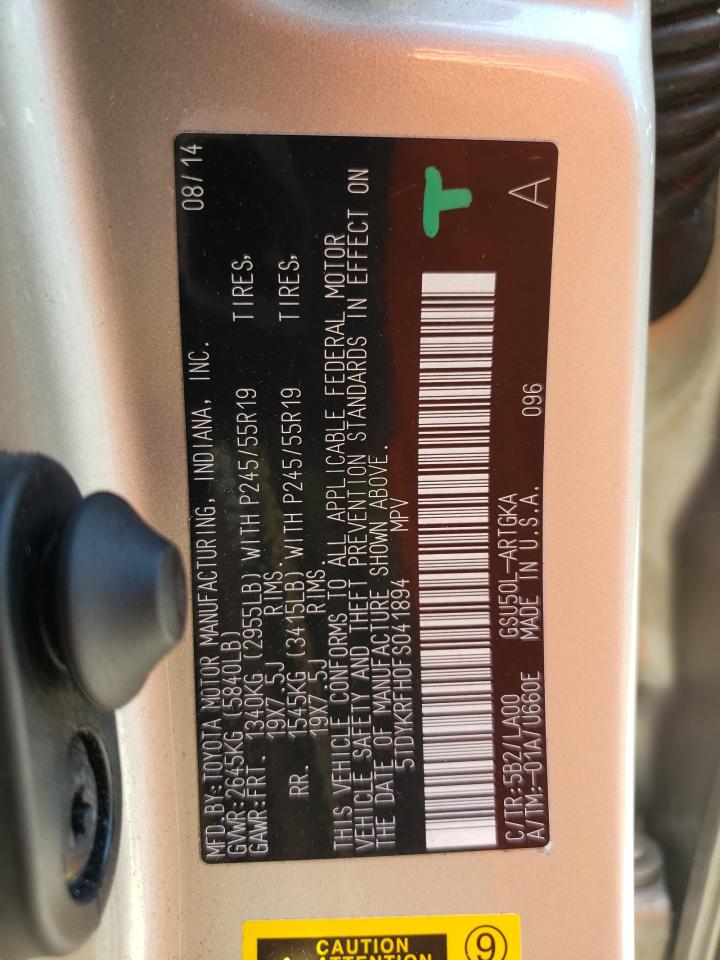 5TDYKRFH0FS041894 2015 Toyota Highlander Limited