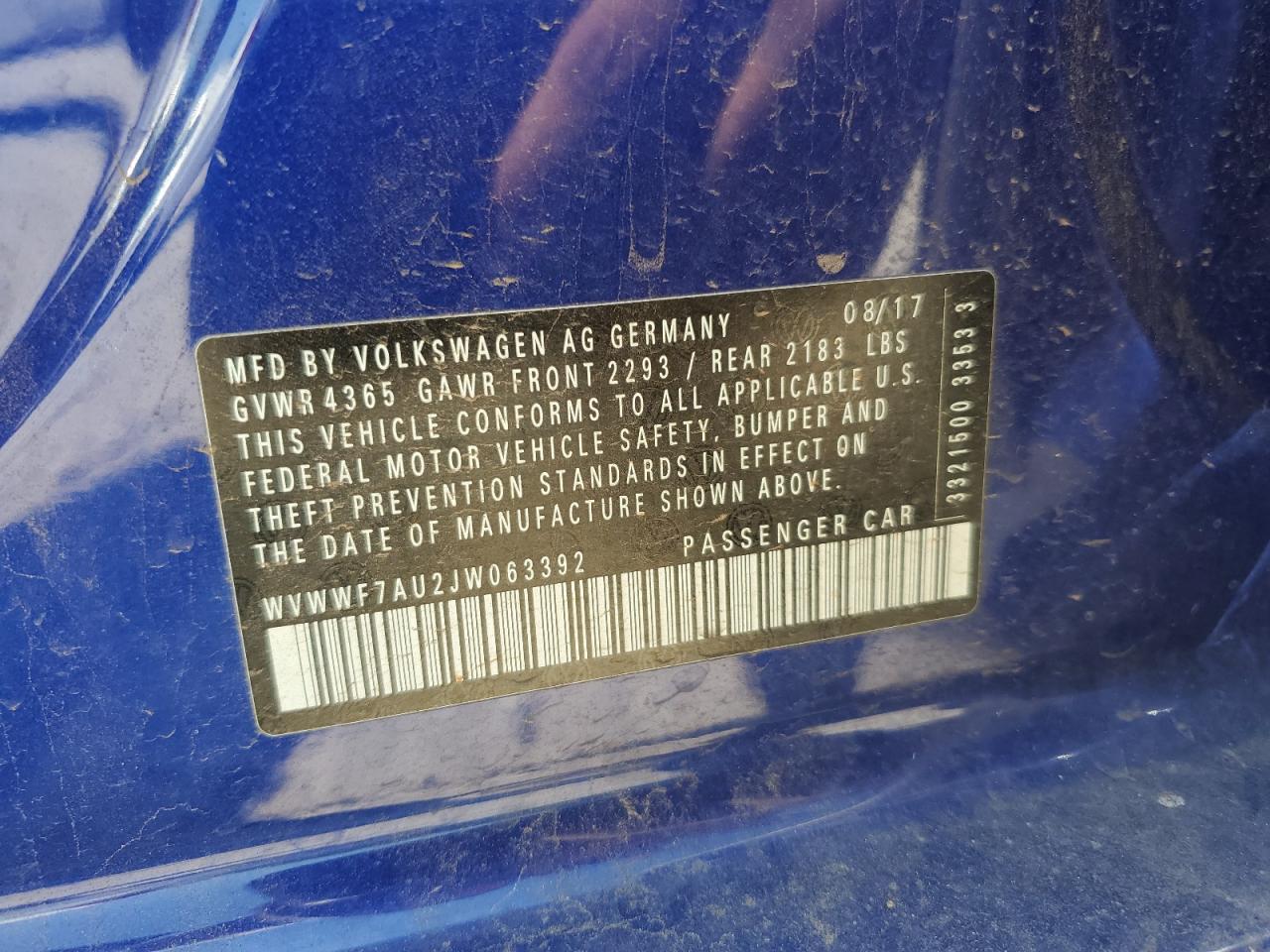 WVWWF7AU2JW063392 2018 Volkswagen Golf R