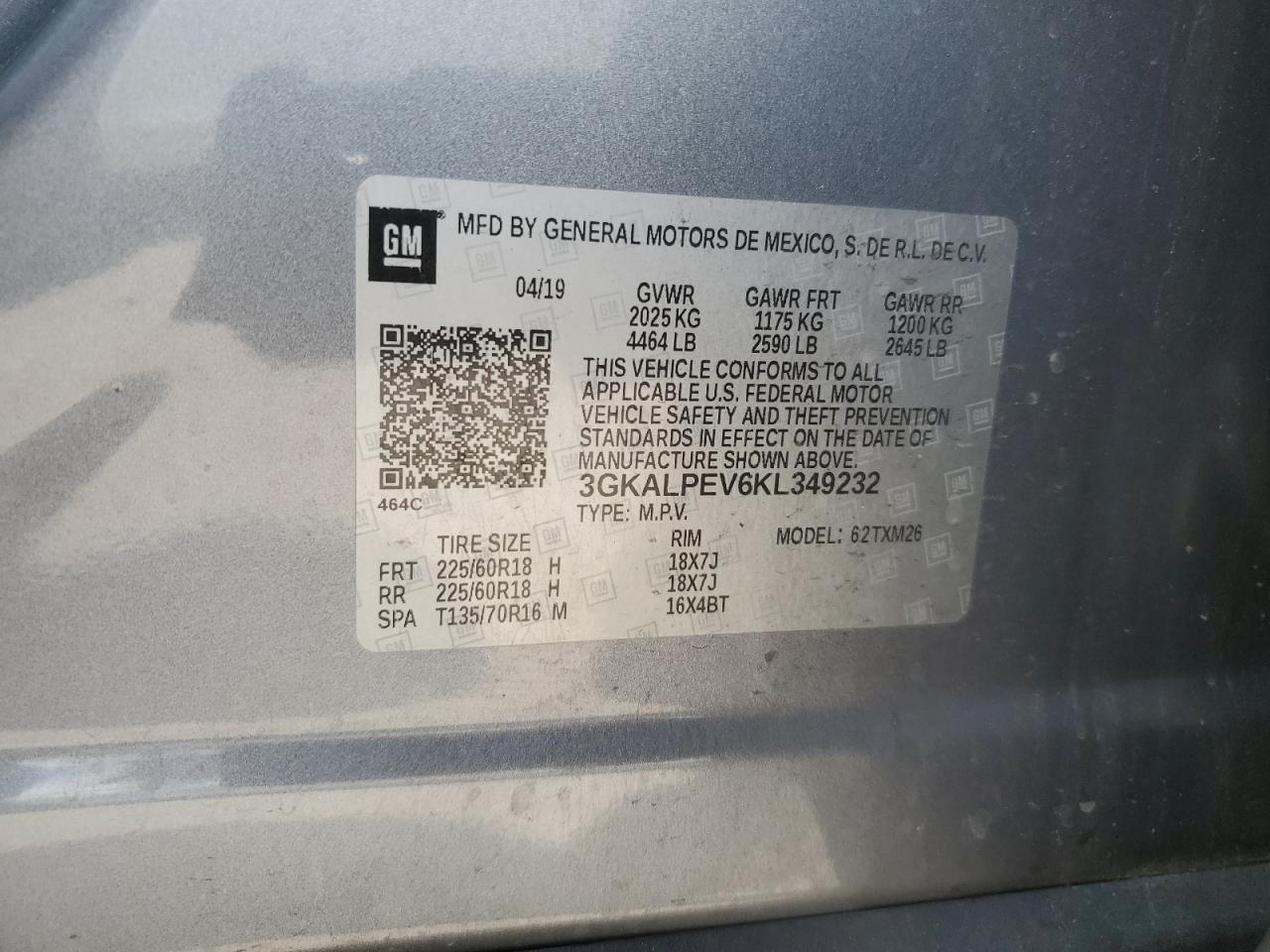 3GKALPEV6KL349232 2019 GMC Terrain Slt