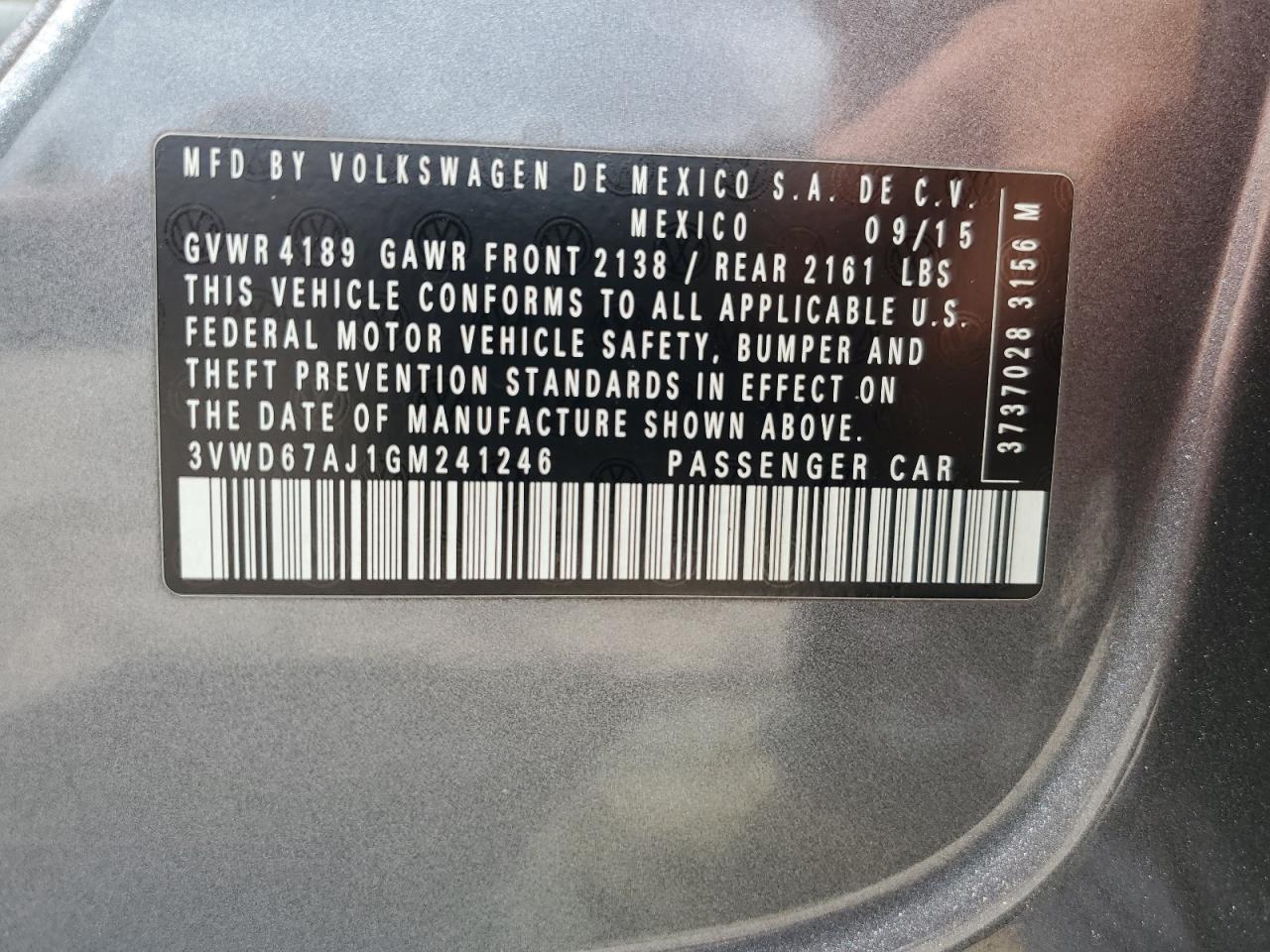 3VWD67AJ1GM241246 2016 Volkswagen Jetta Se