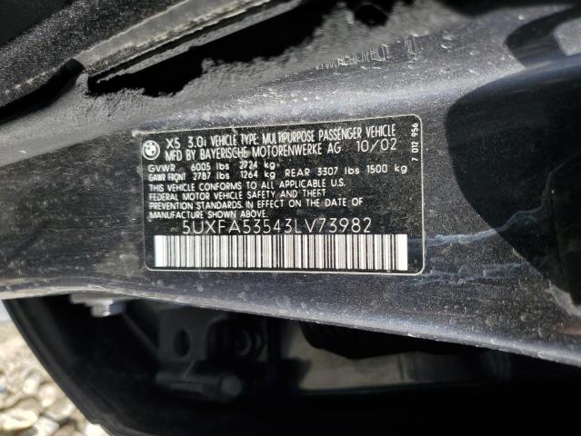 2003 BMW X5 3.0I VIN: 5UXFA53543LV73982 Lot: 59588704