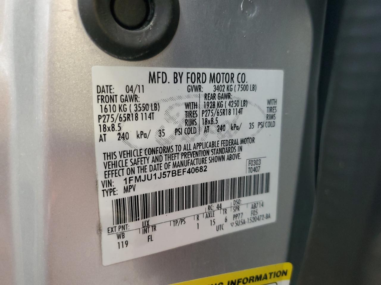 1FMJU1J57BEF40682 2011 Ford Expedition Xlt