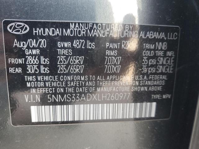 2020 Hyundai Santa Fe Sel VIN: 5NMS33ADXLH260977 Lot: 58694004