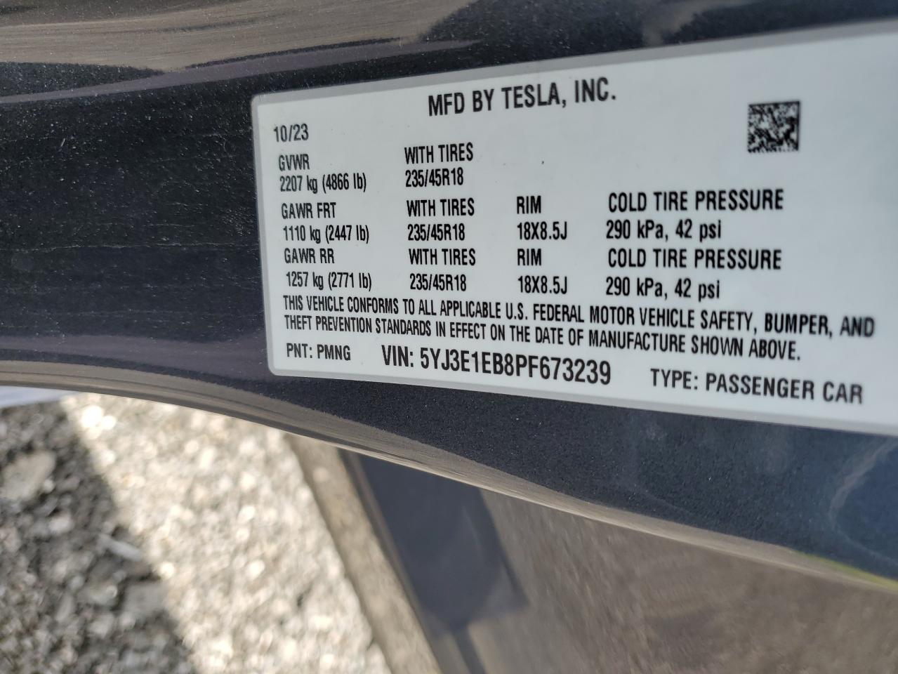 5YJ3E1EB8PF673239 2023 Tesla Model 3