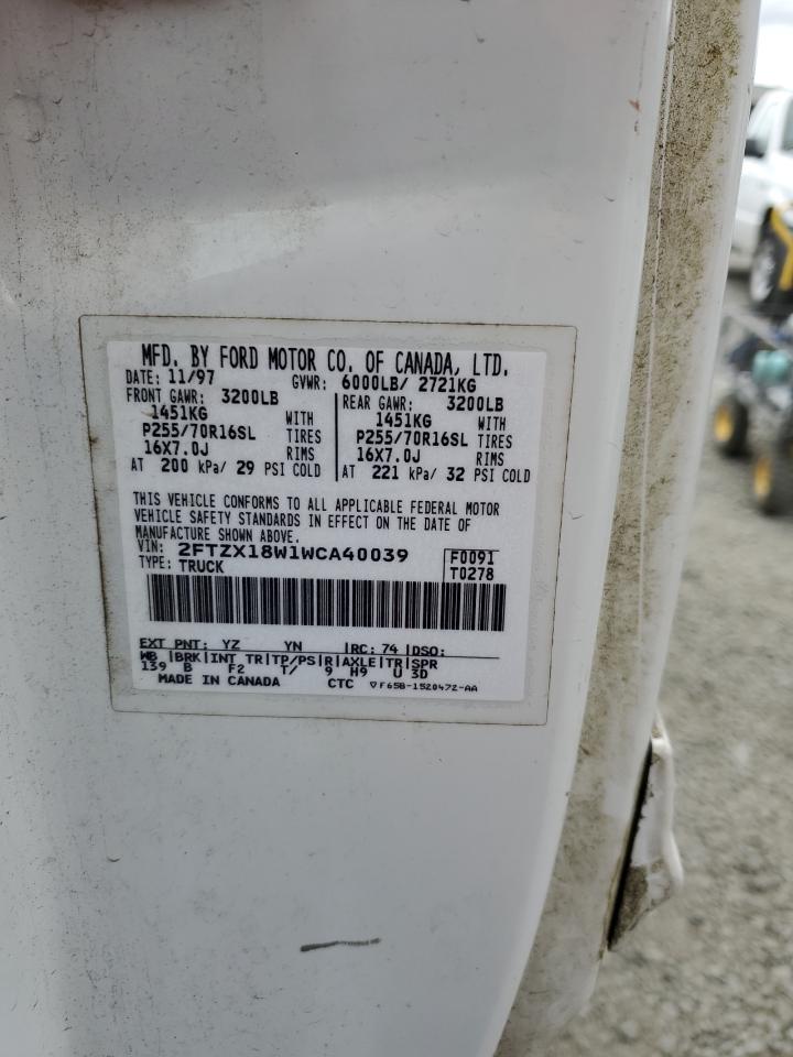 2FTZX18W1WCA40039 1998 Ford F150