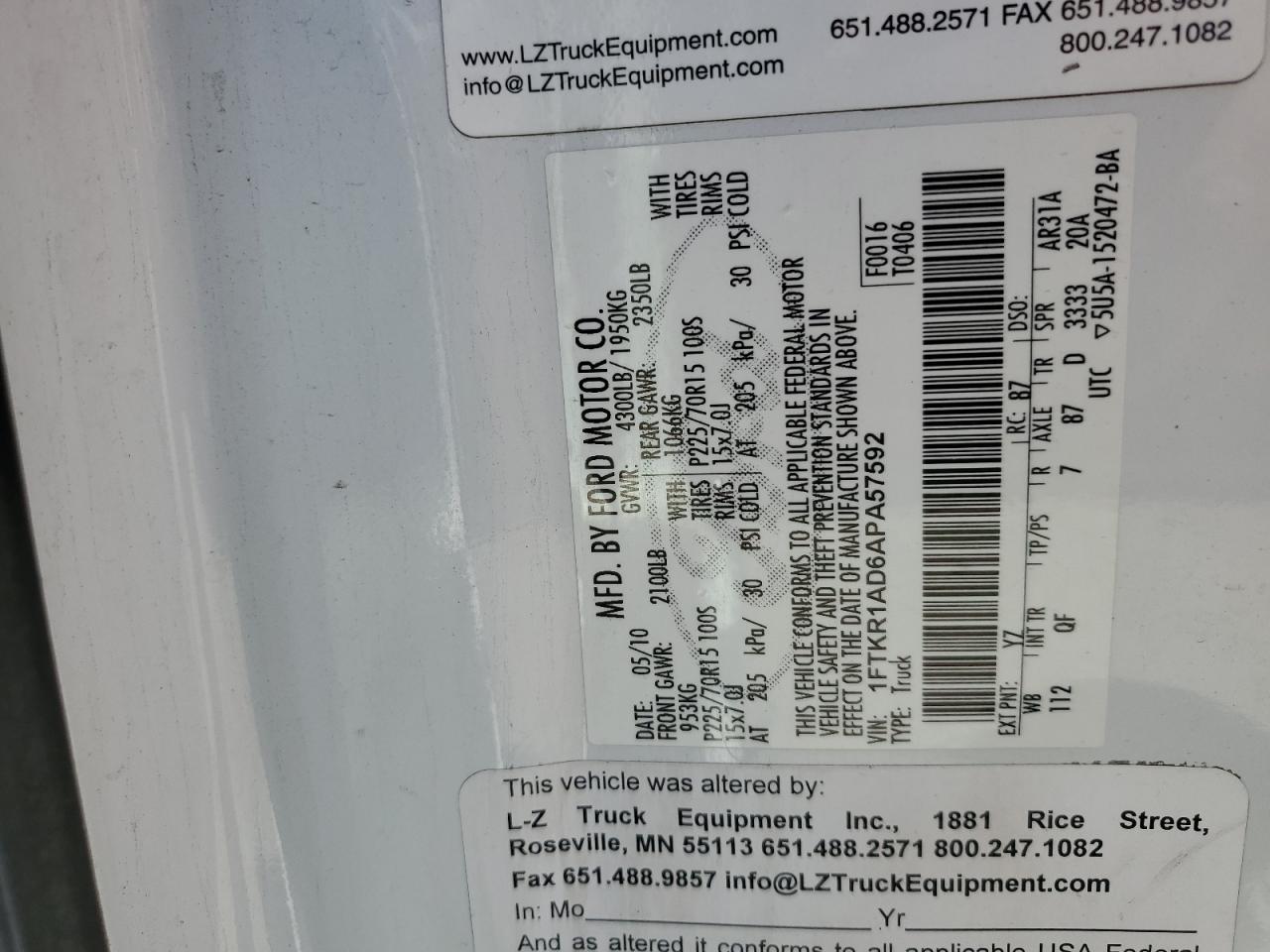 1FTKR1AD6APA57592 2010 Ford Ranger