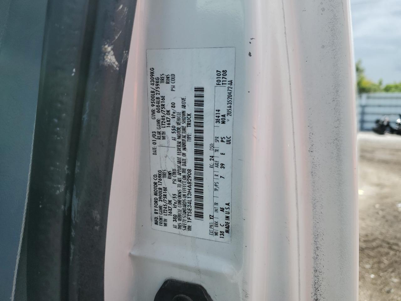 1FTSE34L13HA82908 2003 Ford Econoline E350 Super Duty Van