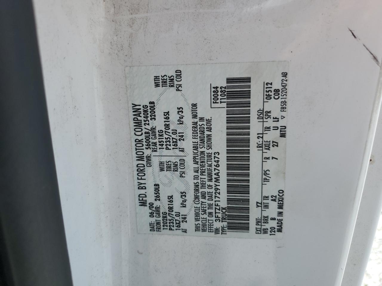 3FTZF1729YMA76473 2000 Ford F150