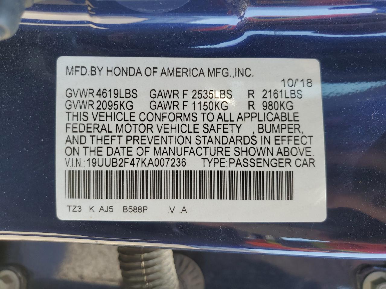 19UUB2F47KA007236 2019 Acura Tlx Technology