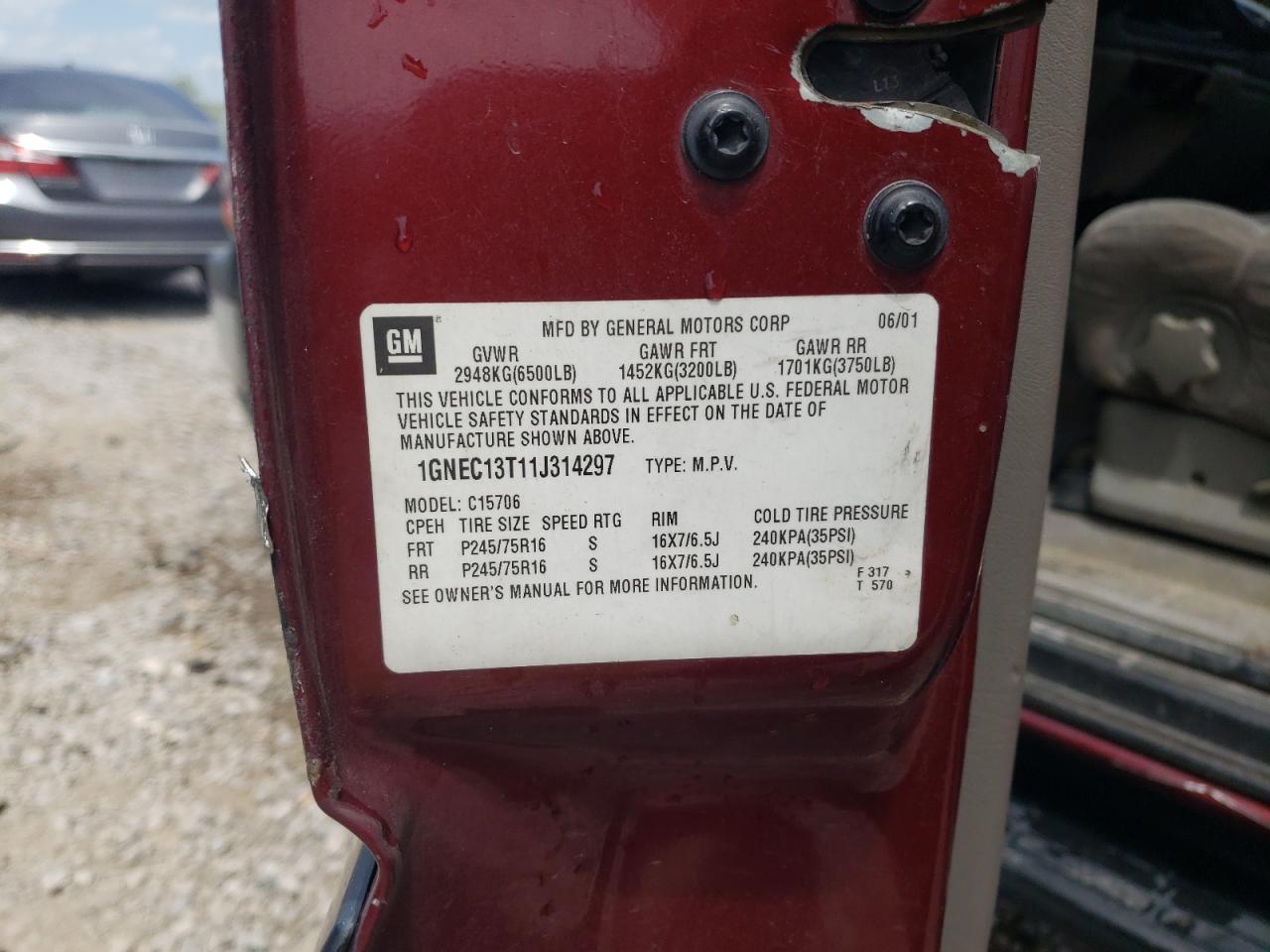 1GNEC13T11J314297 2001 Chevrolet Tahoe C1500