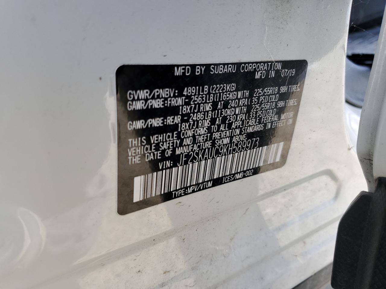 JF2SKAUC9KH589973 2019 Subaru Forester Limited