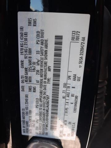 2021 Ford Escape Sel VIN: 1FMCU0H66MUA56707 Lot: 57772214